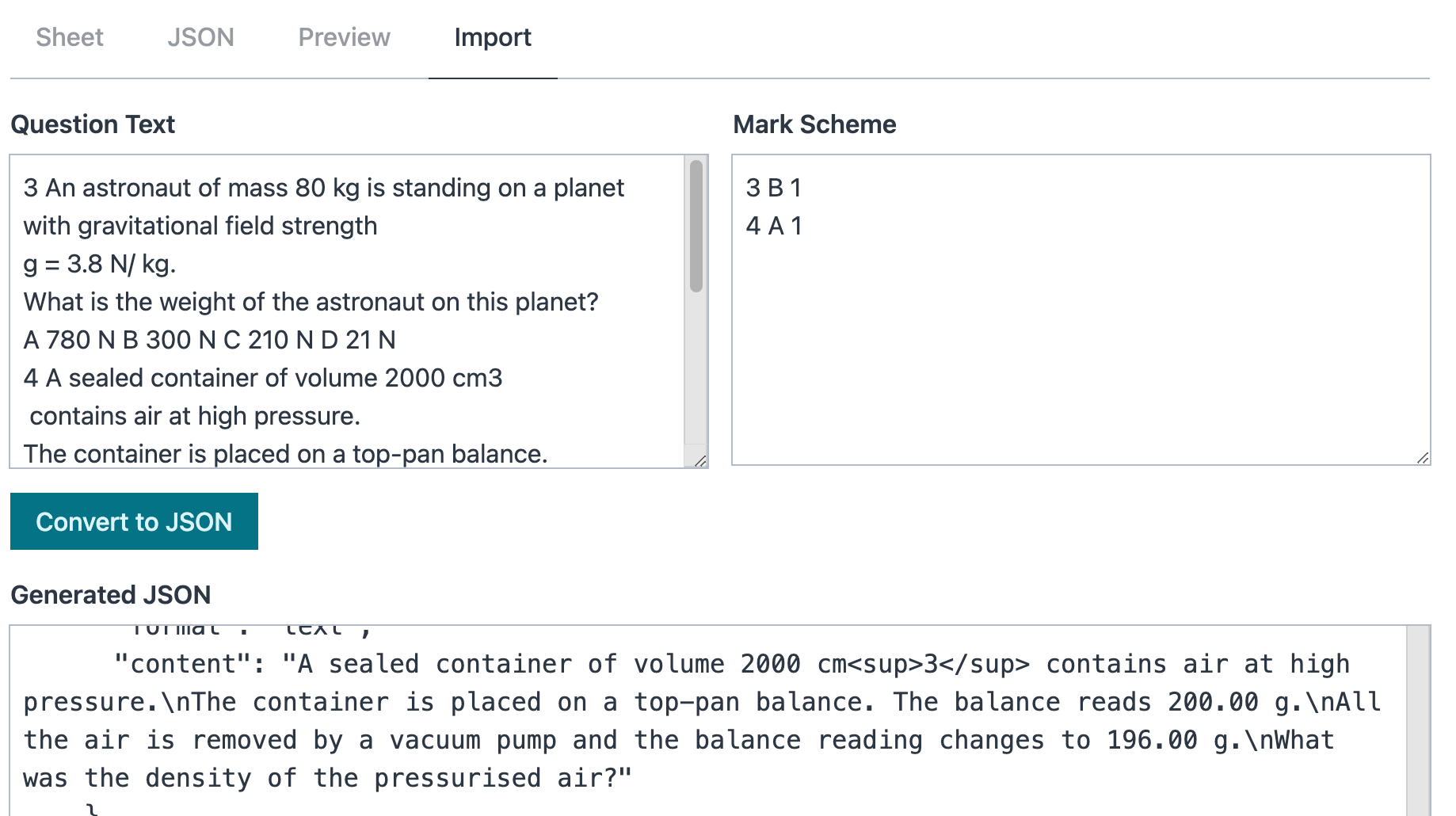AI text analysis to importing question sets from text